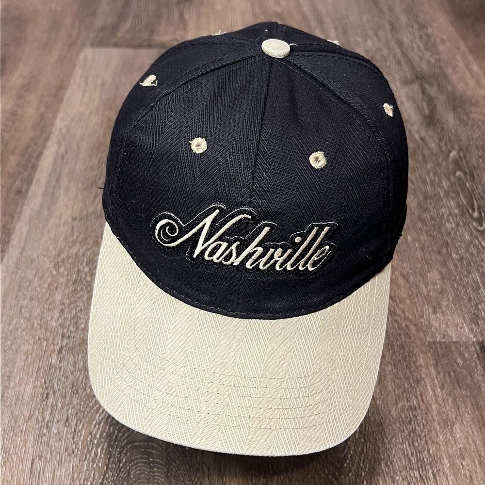 Vintage 90s Nashville Hat Black Tan Baseball Cap Herringbone‎ Textured Knit